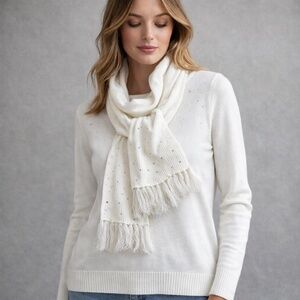 Feminine Classic Petite Embellished Knit Sweater Scarf Set Ivory
